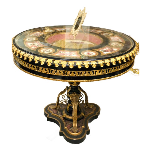 Monumental Rococo Round Dining Table With Gold Leaf Accents & Hand-Painted Decorative Insets For Sale