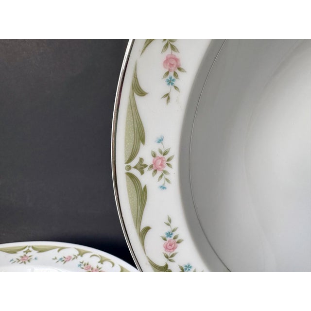 Traditional Vintage Soup Bowls by Wyndham China - Lizbeth 341 Pattern - Round Vegetable Bowl 10" , Pink Roses For Sale - Image 3 of 10