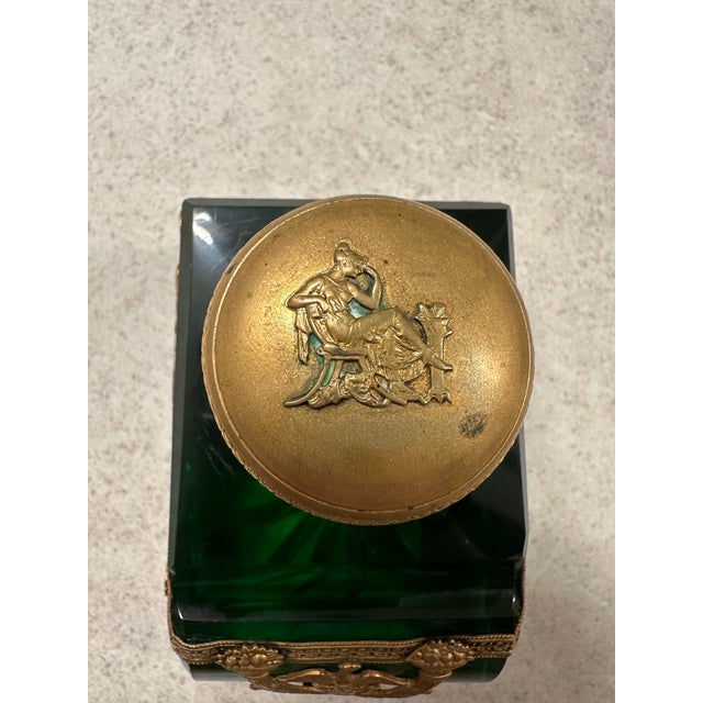 Green Antique French Empire Style Emerald Green Glass & Gilt Inkwell For Sale - Image 8 of 10