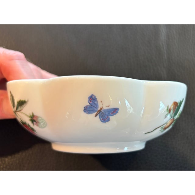 Ceramic Limoge Small Melon Bowl, “Mon Jardin” by Ceralene Raynaud Botanical Depicting Insects. For Sale - Image 7 of 9