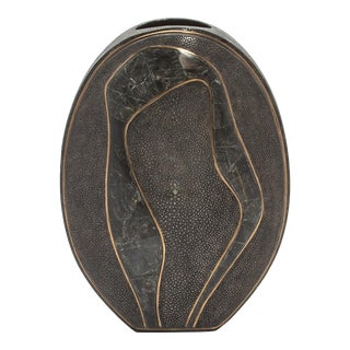 Modern Vase in Shagreen With Black Quartz and Brass Details by R&y Augousti For Sale