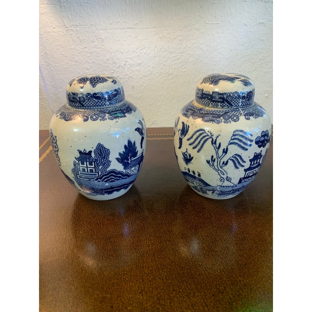 Vintage 1940s Japanese Willow Porcelain Ginger Jar – Cobalt Blue, Handmade For Sale In San Francisco - Image 6 of 7