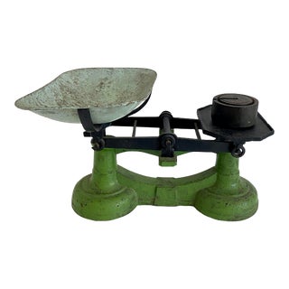 Antique Green Cast Iron Balance Scale W/ Weights For Sale