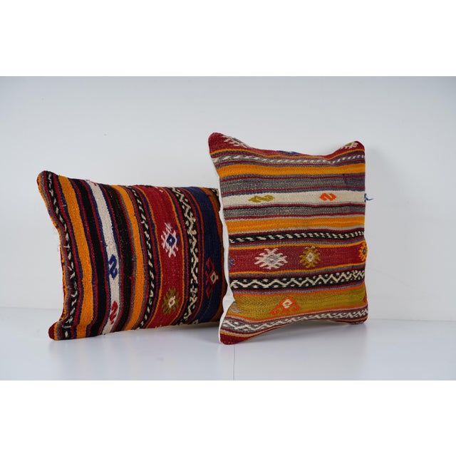 Mid-Century Modern Striped Wool Cushion Cover - A Pair For Sale - Image 3 of 4