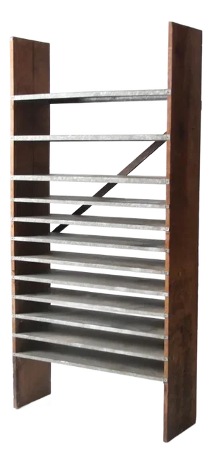 Vintage Wood & Galvanized Metal Shelf Rack