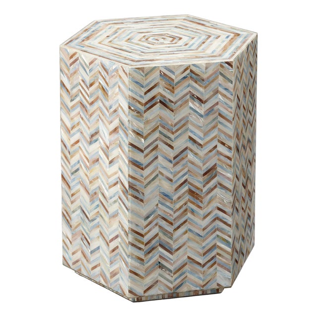 Jamie Young Hepburn Mother of Pearl Hexagon Side Table For Sale