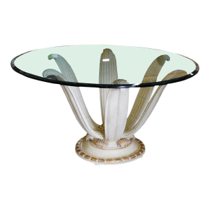French 1930' Deco Lotus Flower Pedestal Dining Table or Center Table