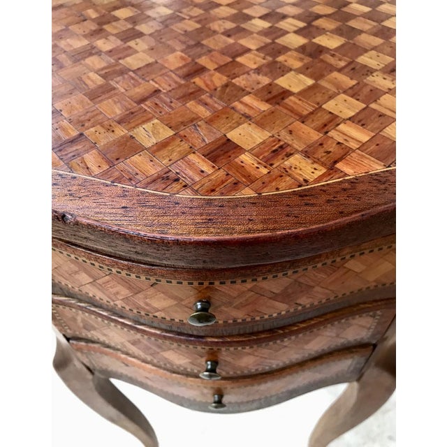 Wood Louis XV Inlaid Walnut 3-Drawer Side Tables or Nightstands with Marquetry, Set of 2 For Sale - Image 7 of 18