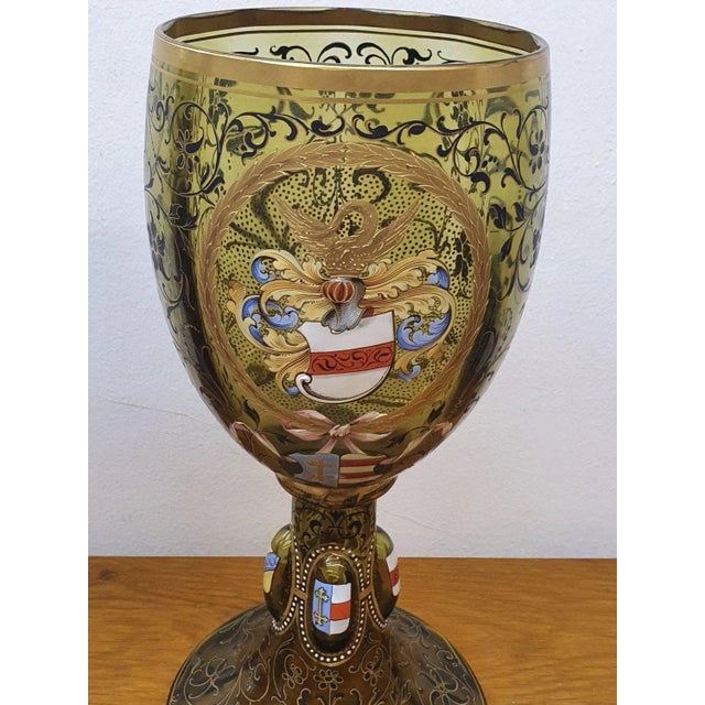 Goldenrod Large Glass Goblet from Bohemia, 1880s For Sale - Image 8 of 16