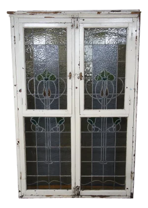Antique Victorian Art Nouveau Leaded Stained Glass Window French Door