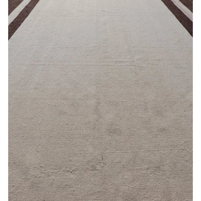 Tribal Minimalist Design Off White and Brown Colored Vintage Turkish Kilim Rug 5'7 X 9'1 For Sale - Image 3 of 7