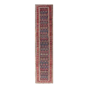 Antique Persian Bidjar Runner With Sub-Geometric Motifs in Red and Blue