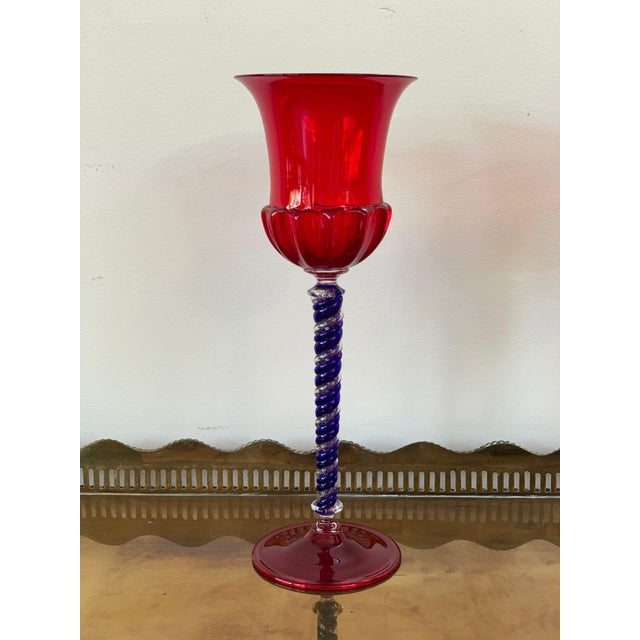 Late 20th Century Set of Three Modern Murano Glass Goblets, Blue, Red and Amethys For Sale - Image 18 of 18