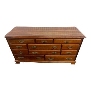 1960s Colonial Style 11 Drawer Cherry Wood Dresser For Sale