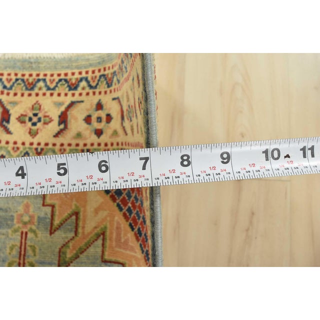 Kazak Rug 4′ X 5’11” Blue Wool Tribal Hand-Knotted Oriental Carpet For Sale - Image 10 of 12
