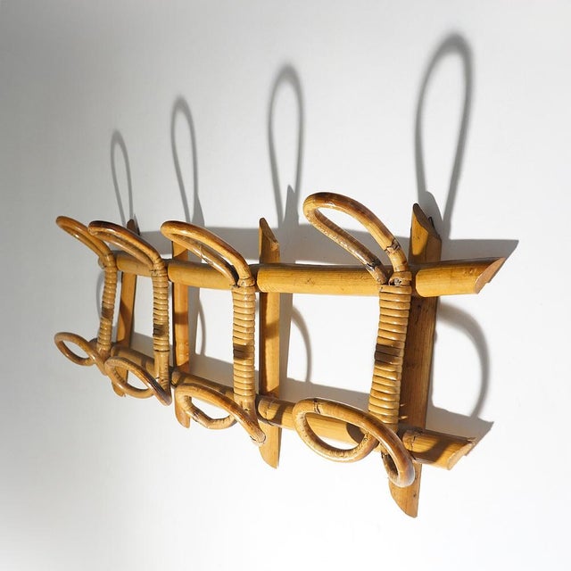 Wall Coat Rack in Rattan and Woven Wicker, 1960s For Sale - Image 6 of 12