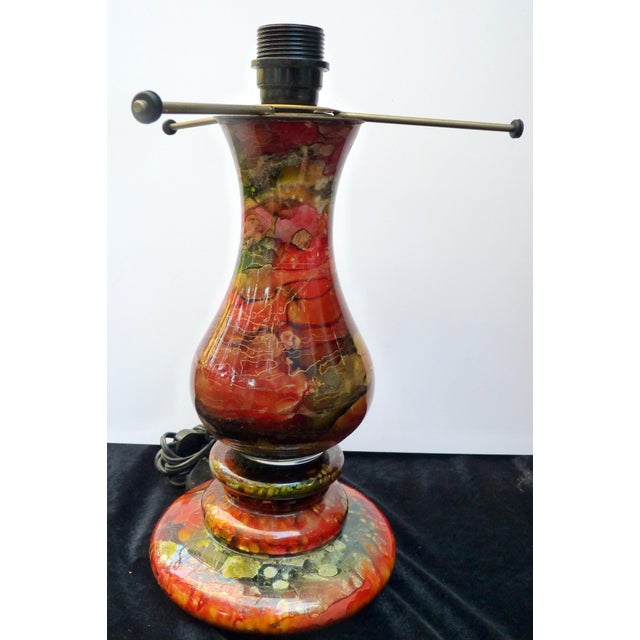 French 1990s Jean-Noël Bouillet French Art Glass Lamp Base 12" Reverse Painted Amalgam Lacquer For Sale - Image 3 of 8