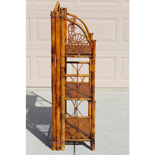 Vintage French Bamboo & Rattan Folding Étagère - Mid-Century Modern Style With Elegant Metal Accents For Sale - Image 9 of 16