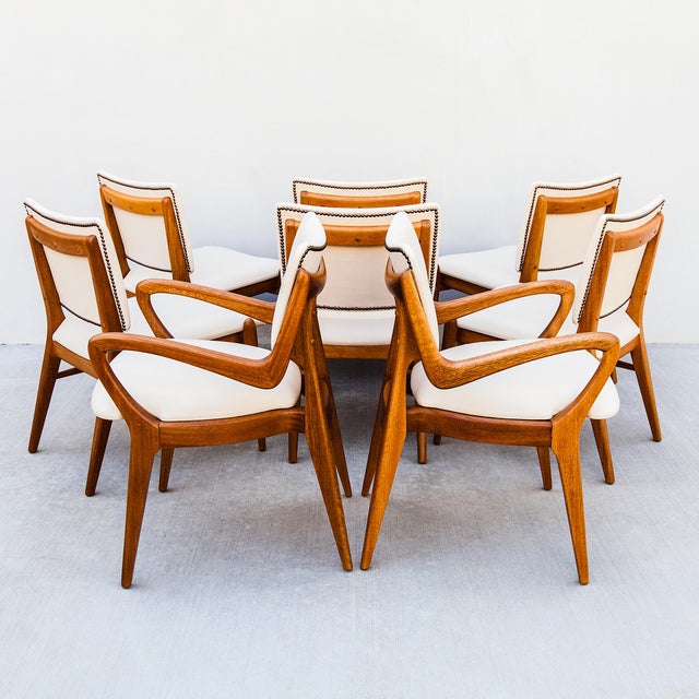 Mid-Century Modern Restored 1950s Brown Saltman Solid Mahogany Dining Chairs in Edelman Leather For Sale - Image 3 of 18