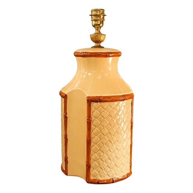 Bamboo Style Ceramic Lamp from Manises, 1940s For Sale