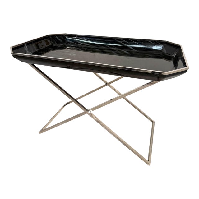 Folding Tray Table in Smoked Glass & Chrome, 1970s Italy For Sale