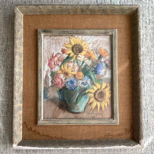 Antique Floral Still Life Painting on Paper Framed Signed Circa 1936 For Sale - Image 9 of 12