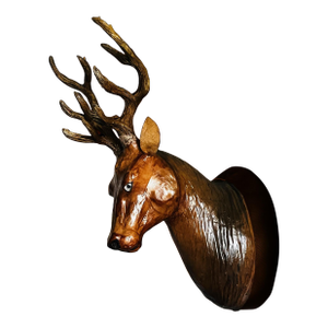 1960s Hanging Stag Head Leather Deer Head Wall Mounted Sculpture Wall Decor