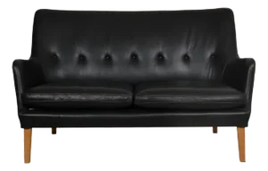 AV5 2-Seater Sofa in Black Leather by Arne Vodder