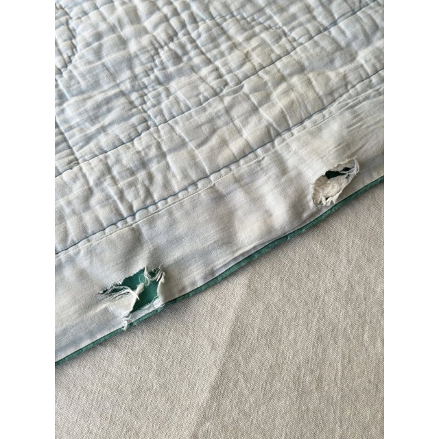 Vintage Teal + Soft Yellow Cotton Drunkard's Path Circle Quilt, Circa 1930s-40s For Sale - Image 17 of 18