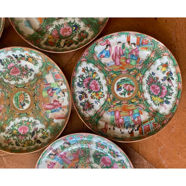 Rose Medallion Porcelain Plates, 19th Century - Set of Nine For Sale - Image 9 of 11