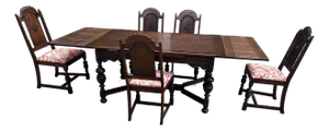 Antique Jacobean Style Dining Table and Chairs - Set of 6