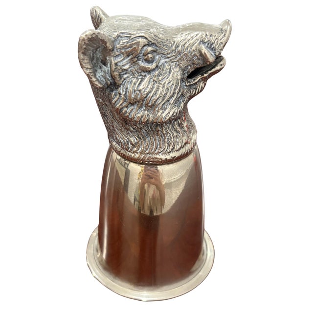 Italian Vintage Gucci Silver-Tone Wild Boar Head Stirrup Cup For Sale - Image 3 of 8