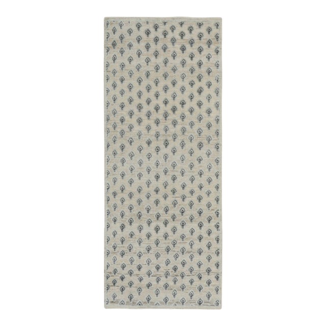 Contemporary Block Print Geometric Natural Silk Runner by Rug & Kilim, India For Sale