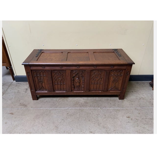 Brown Vintage Neo-Gothic Chest, 1930s For Sale - Image 8 of 8