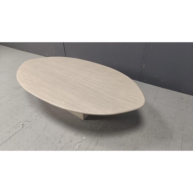Beige Vintage Oval Travertine Coffee Table, 1970s For Sale - Image 8 of 11