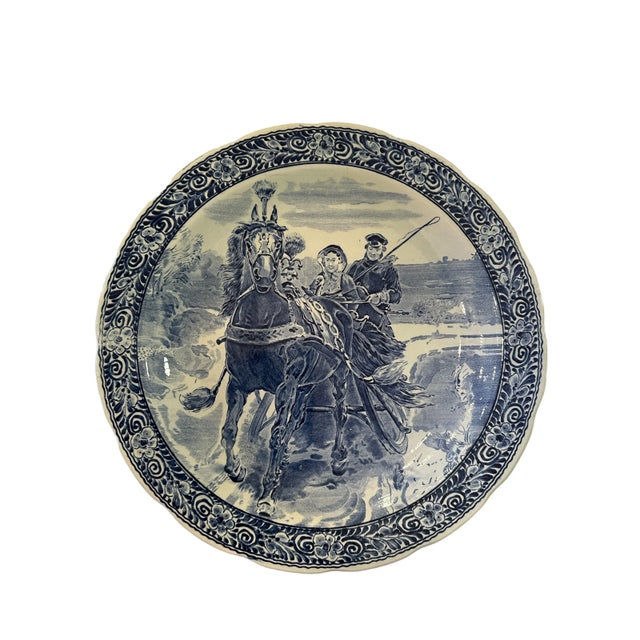 Ceramic Vintage Large Delft Boch Blue and White Plate With Carriage Scene For Sale - Image 7 of 7