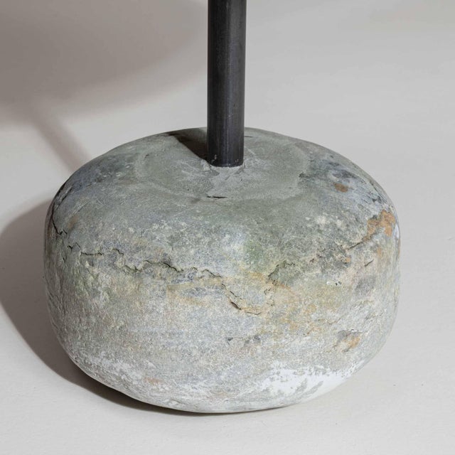Early 21st Century 21st Century Poland Deep Charcoal Grey Round Stone-Base Side Table For Sale - Image 5 of 10