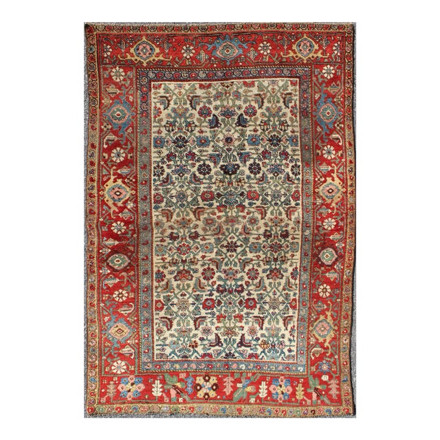 Antique Persian Bidjar Carpet With Ivory, Rose, Green, Blue 3'10"x6'0" For Sale