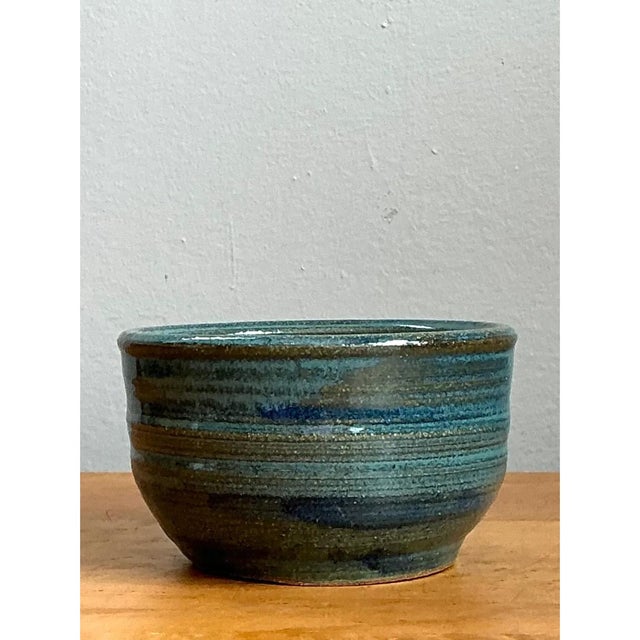 Vintage Blue Glazed Pottery Bowl For Sale - Image 4 of 12