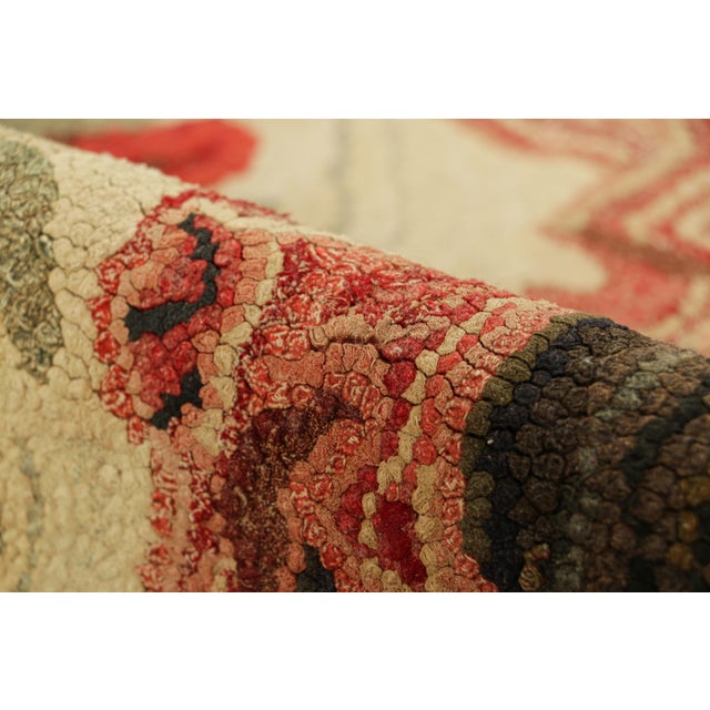 Textile Antique Hooked Rug in Cream & Pink With Colorful Floral Medallion | Rug & Kilim For Sale - Image 7 of 8