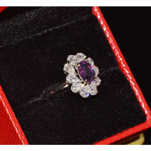 Gia Certified 3.15ct No-Heat Purple Pink Sapphire & Diamond 18k Gold Halo Ring, Size 6.5 For Sale - Image 15 of 18