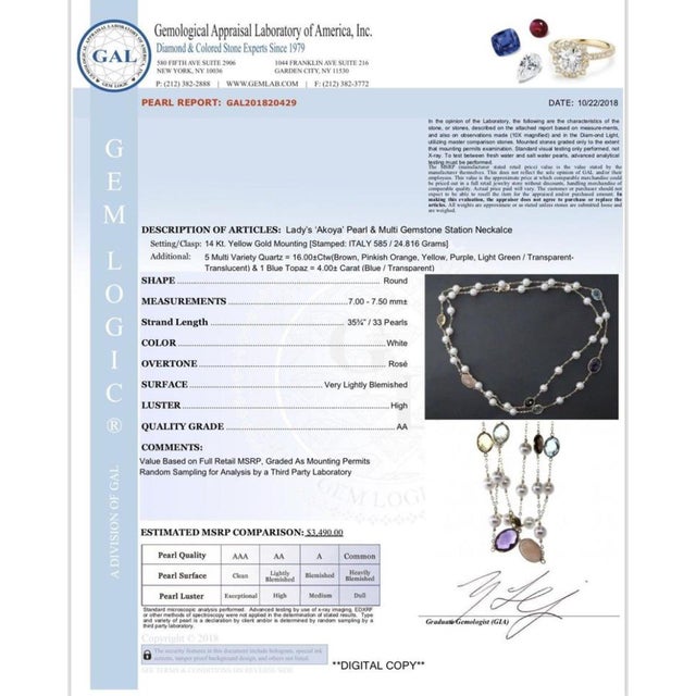 Pearl Quartz Topaz Necklace 14 Karat Gold Italy Certified For Sale In New York - Image 6 of 6