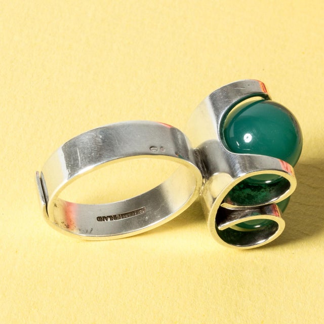 Green Silver and Chrysprase Ring from Elis Kauppi, 1960s For Sale - Image 8 of 9