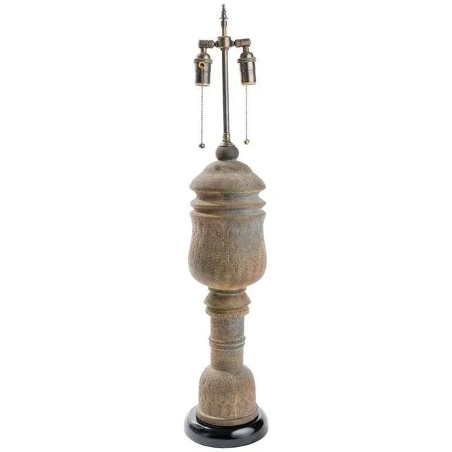 Ceramic 1950s Italian Art Pottery Brown Lamp For Sale - Image 7 of 7