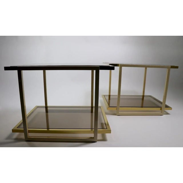 Gold Smoked Glass and Brass Tables by Tommaso Barbi - a Pair For Sale - Image 8 of 13