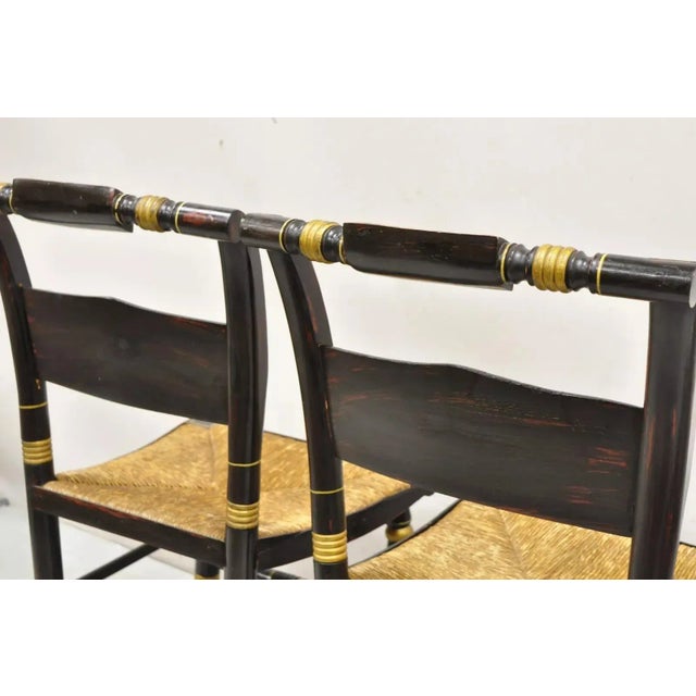 Late 19th Century Antique Hitchcock Black and Gold Harvest Stencil Rush Side Chairs - a Pair For Sale - Image 10 of 11