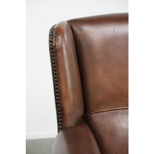 Dark Brown Sheepskin Wingback Lounge Chair For Sale - Image 13 of 14