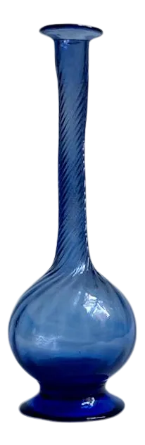 Mid 20th Century Hand Blown Hermanos Avalos Blue "Swirl" Bud Vase