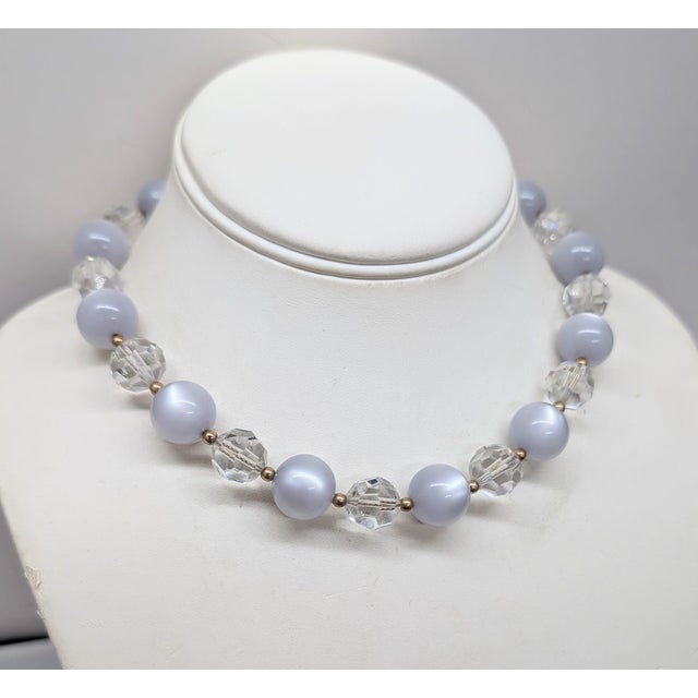 Mid-Century Modern Vintage 1950s Signed Napier Single Strand Grey Moonglow Beaded Necklace For Sale - Image 3 of 6