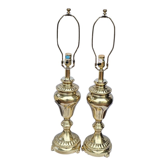 Pair of Large Late 20th Century Brass 3-Way Lamps For Sale